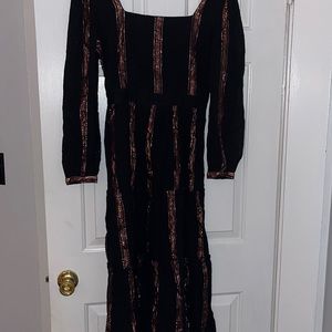 ADELYN RAE RIHANA COTTON GAUZE METALLIC TIERED MIDI DRESS